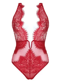 Shirt Mit Spitze|Alle Bodys^Prelude Body BLACK SWAN CRYSTAL mit Steinchen von Milano schwarz und rot