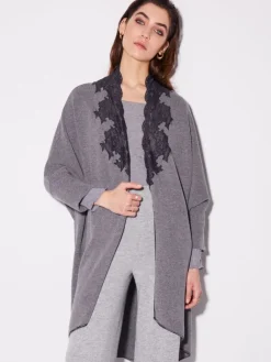 Tücher|Lounge-Wear^Chiara Fiorini Cape Kuschel Cotton von mit Baumwolle türkis-blau und rauchgrau