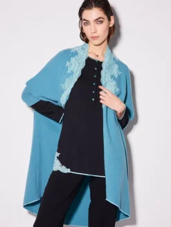 Tücher|Lounge-Wear^Chiara Fiorini Cape Kuschel Cotton von mit Baumwolle türkis-blau und rauchgrau