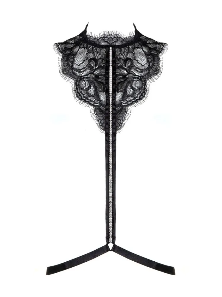 Sexy Kleinigkeiten^Prelude Choker VALSE CRYSTAL aus Spitze von Milano schwarz und eisblau