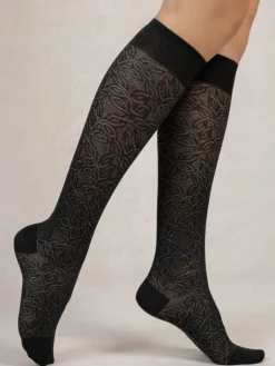 Söckchen & Kniestrümpfe^Bleuforu00eat Damen Kniestrümpfe gemustert mit 72% Seide von Bleuforêt schwarz