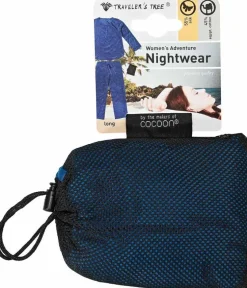 Freizeit- & Reisekleidung|Seiden Basics^Traveleru00b4s Tree Damen REISE SCHLAFANZUG lang Seide-Baumwolle Traveler´s Tree® 1001 blau