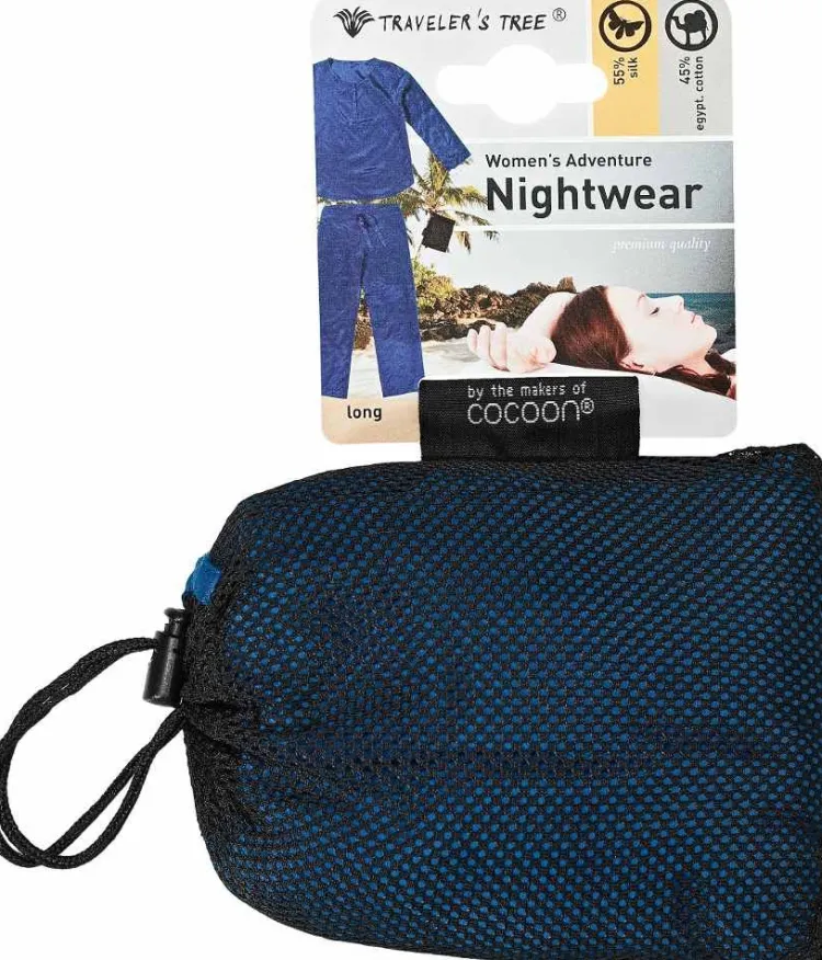 Freizeit- & Reisekleidung|Seiden Basics^Traveleru00b4s Tree Damen REISE SCHLAFANZUG lang Seide-Baumwolle Traveler´s Tree® 1001 blau