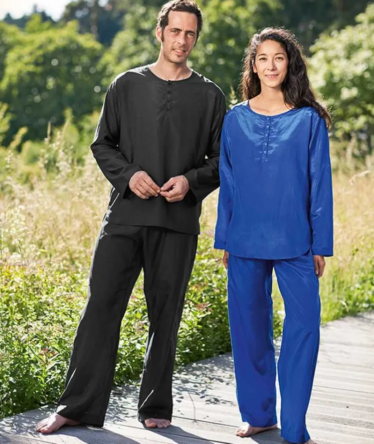 Freizeit- & Reisekleidung|Seiden Basics^Traveleru00b4s Tree Damen REISE SCHLAFANZUG lang Seide-Baumwolle Traveler´s Tree® 1001 blau