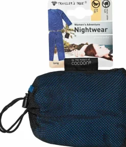 Freizeit- & Reisekleidung|Seiden Basics^Traveleru00b4s Tree Damen REISE SCHLAFANZUG lang Seide-Baumwolle Traveler´s Tree® 1001 blau