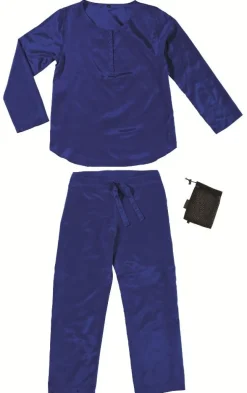 Freizeit- & Reisekleidung|Seiden Basics^Traveleru00b4s Tree Damen REISE SCHLAFANZUG lang Seide-Baumwolle Traveler´s Tree® 1001 blau