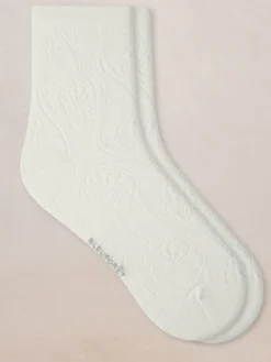 Söckchen & Kniestrümpfe^Bleuforu00eat Damen Seidensocken Blumenmuster mit 72% Seide von Bleuforêt creme-weiß oder marineblau