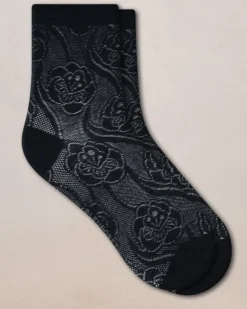 Söckchen & Kniestrümpfe^Bleuforu00eat Damen Seidensocken Blumenmuster mit 72% Seide von Bleuforêt creme-weiß oder marineblau