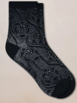 Söckchen & Kniestrümpfe^Bleuforu00eat Damen Seidensocken geblümt mit 72% Seide von Bleuforêt creme-weiß oder marineblau