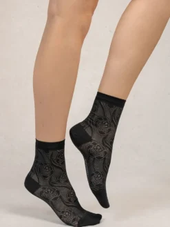 Söckchen & Kniestrümpfe^Bleuforu00eat Damen Seidensocken geblümt mit 72% Seide von Bleuforêt creme-weiß oder marineblau