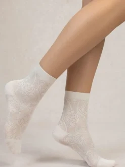 Söckchen & Kniestrümpfe^Bleuforu00eat Damen Seidensocken geblümt mit 72% Seide von Bleuforêt creme-weiß oder marineblau