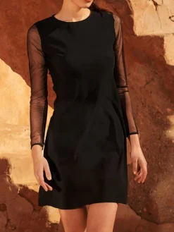 Kleider|Freizeit- & Reisekleidung^Pain de Sucre Feinjersey Kleid THESS 61 mit Tüllärmeln von schwarz