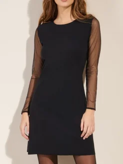 Kleider|Freizeit- & Reisekleidung^Pain de Sucre Feinjersey Kleid THESS 61 mit Tüllärmeln von schwarz