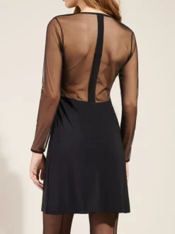 Kleider|Freizeit- & Reisekleidung^Pain de Sucre Feinjersey Kleid THESS 61 mit Tüllärmeln von schwarz