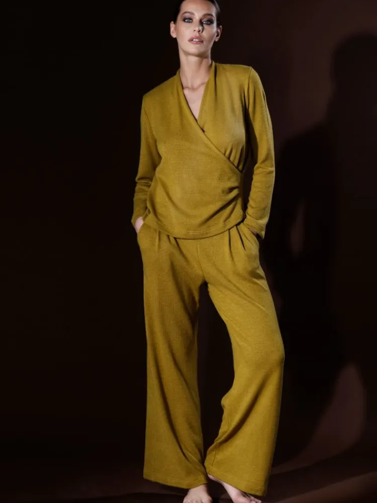 Lounge-Wear|Feine Pyjamas^Verdiani Feinstrick Hausanzug LOUNGE No. 4 senfgelb Viscosemix von senf gelb