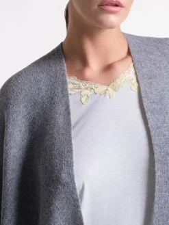 Tücher|Lounge-Wear^Verdiani Feinstrick PONCHO von Loungewear mit Wolle und Kaschmir hellgrau oder dunkelgrau