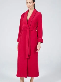 Lounge-Wear|Exquisite Morgenmäntel^Verdiani Fleece Morgenmantel lang LAMPONE himbeer-rot von mit Viscose himbeere rot