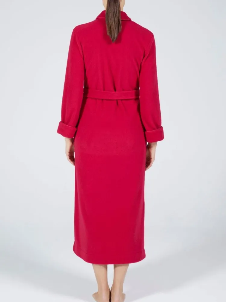 Lounge-Wear|Exquisite Morgenmäntel^Verdiani Fleece Morgenmantel lang LAMPONE himbeer-rot von mit Viscose himbeere rot