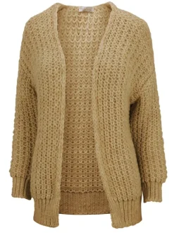 Lounge-Wear|Strickjacken & -Mäntel^Eva B. Bitzer Grobstrick Bettjacke von mit Wolle und Alpaka camel beige
