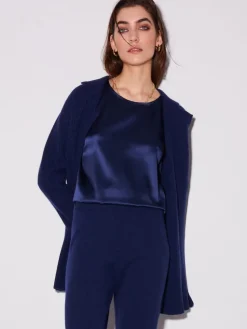 Lounge-Wear|Strickjacken & -Mäntel^Chiara Fiorini Grobstrick Jacke mit Knöpfen von mit Wolle und Kaschmir nachtblau und cremeweiß