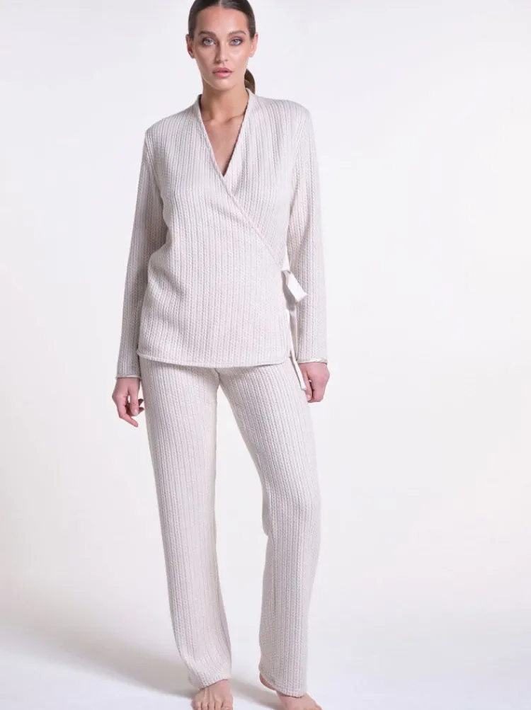 Lounge-Wear|Feine Pyjamas^Verdiani Hausanzug LOUNGE No. 6 wollweiß Viscosemix von wollweiß meliert