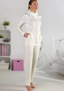 Lounge-Wear|Feine Pyjamas^Cotton Club Hausanzug URAGANO TIFONE aus Modal von sahneweiß oder schwarz