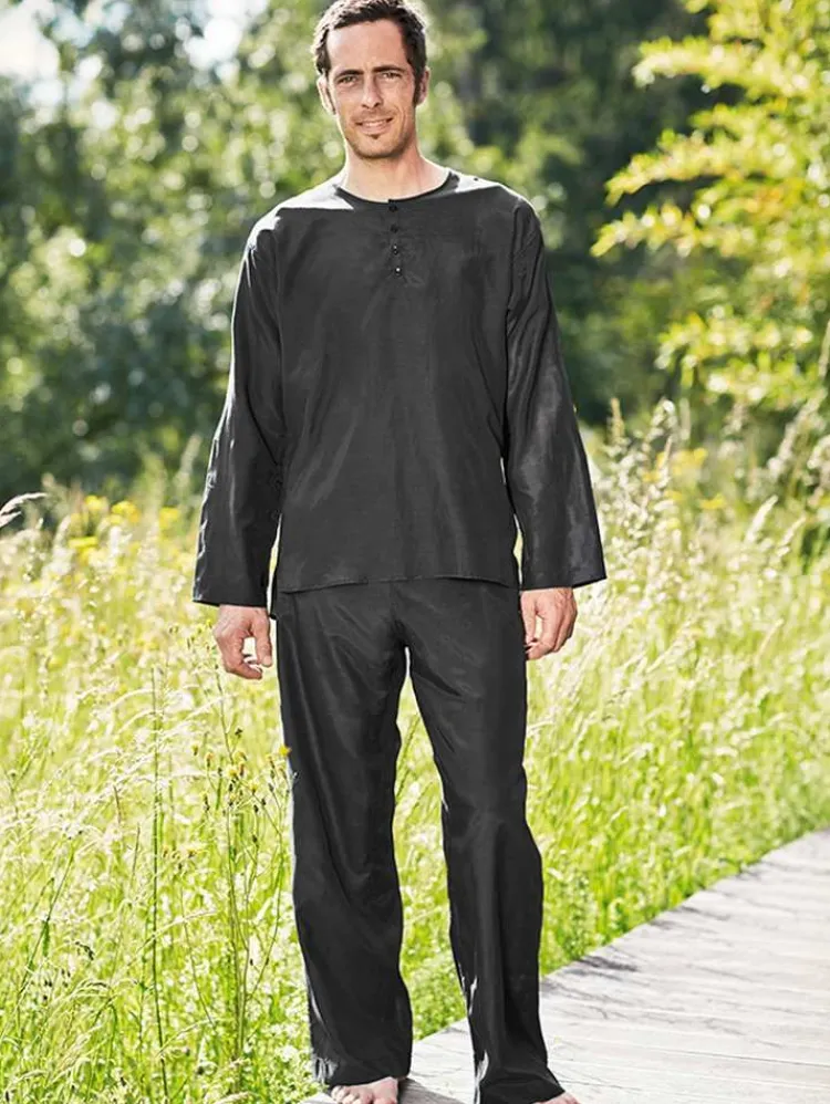 Seidenschlafanzüge^Traveleru00b4s Tree Herren REISE-SCHLAFANZUG lang Seide-Baumwolle Traveler´s Tree® pirate black (schwarz)