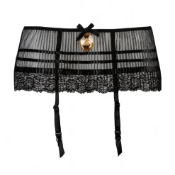 Alle Strapse^Escora Hüftgürtel aus Plissee-Tüll ELISABETH mit Kristall-Medaillon von schwarz