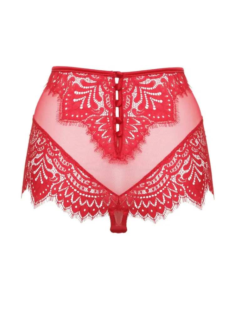 Alle Slips^Prelude High Waist Brazilian Slip BLACK SWAN mit Spitze von Milano schwarz und rot