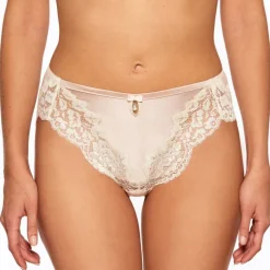 Alle Slips|Alle Unterteile^Millesia Hoher Slip ADRIANA von mit Seide türkisblau oder gold-sand farben mit Spitze