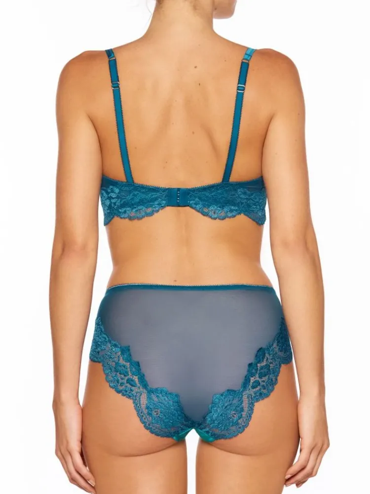 Alle Slips|Alle Unterteile^Millesia Hoher Slip mit Seide ADRIANA von türkisblau oder gold-sand farben mit Spitze