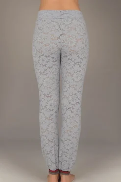 Freizeit- & Reisekleidung|Lounge-Wear^Suggest by Pain de Sucre Hose KAINA 80 aus Spitze von Suggest schwarz oder kieselgrau mit bunt gestreiften Lurex Bündchen