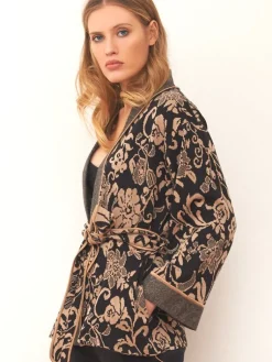 Lounge-Wear|Strickjacken & -Mäntel^Chiara Fiorini Jacke JACQUARD schwarz-zimt von schwarz mit zimt-beige