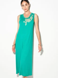 Edle Nachthemden^Chiara Fiorini Jersey Nachtkleid lang JOELLE von grün