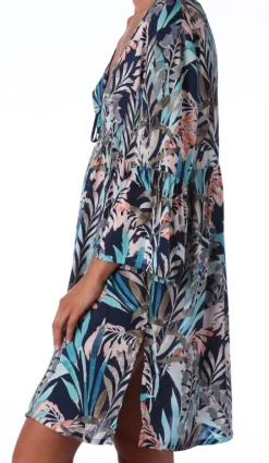 Strandkleider & Sommerkleider|Kaftan, Tunika & Pareo^Ritratti Kaftan SEYCHELLES blau-bunt von Mare blau mit floralem Muster