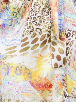 Morgenmantel Aus Satin|Morgenmantel Mit Seide^Eva B. Bitzer Kimono 100% Seide MARRAKESCH mit Animalprint von sand-gold mit buntem Druck