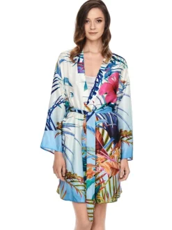 Morgenmantel Kurz|Morgenmantel Aus Satin^Gattina Kimono Baumwolle mit Seide LIV weiß bunt von