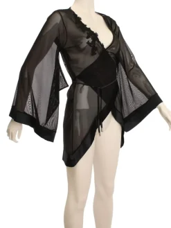 Lounge-Wear|Morgenmantel Kurz^RCrescentini Kimono Tüll BATGIRL von Black Mirror schwarz