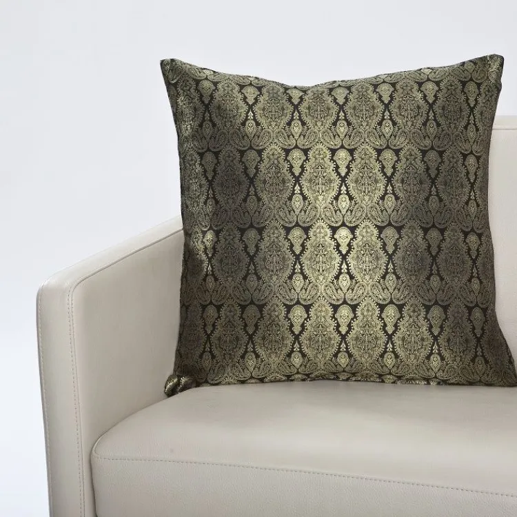 Sofakissen^Seidenwolke Kissenhülle MADRAS Paisleymuster Seidenbrokat schwarz grün oder rubin-rot - jeweils mit goldenem Metallfaden verwoben