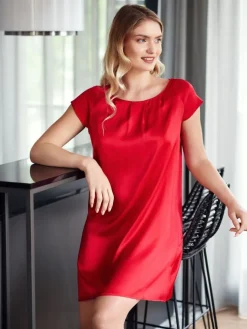 Seiden Basics|Seide Sleepshirt^Gattina Kurzarm Nachtkleid Stretchseide SEDUZIONE DI SETA von grün
