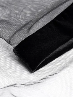 Morgenmantel Kurz^Cadolle Kurzer Morgenmantel KIMONO TULLE Tüll schwarz von schwarz mit Samt