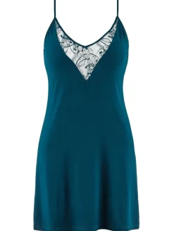 Edle Nachthemden|Alle Negligés^Aubade Kurzes Negligé LAZY DAYS mit Modal und Seide von smaragdgrün und schwarz