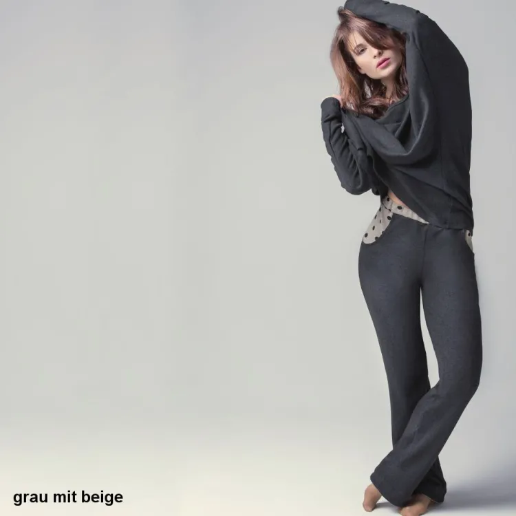 Lounge-Wear^Gattina Kuschel-Baumwolle Lounge-Hose CASUAL von grau oder beige