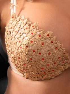 Alle Bhs^Ambra Öl Push-Up BH BIJOUX GOLD Spitze mit Kristallen von gold Lurex mit roten Strass Kristallen