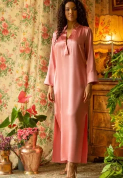 Seidennachthemd|Kleider^Marjolaine Langarm Nachtkleid 100% Seide POLLY lang von violett oder altrosa