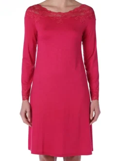 Edle Nachthemden^IMEC Langarm Nachtkleid GAIA in pink aus Modal von orchidea pink mit Spitze