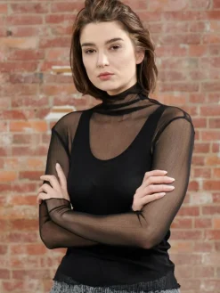 Shirts Mit Seide|Mit Rollkragen^Kokon Zwo Langarm Rollkragen Shirt NETZTÜLL 100% Seide von