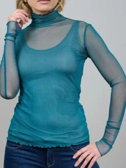 Shirts Mit Seide|Mit Rollkragen^Kokon Zwo Langarm Rollkragen Shirt NETZTÜLL 100% Seide