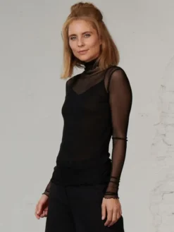 Shirts Mit Seide|Mit Rollkragen^Kokon Zwo Langarm Rollkragen Shirt NETZTÜLL 100% Seide