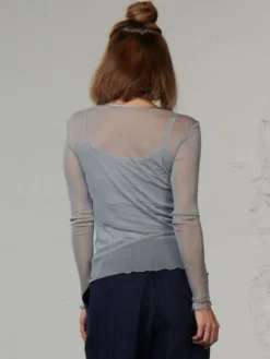 Shirts Mit Seide|Langarm^Kokon Zwo Langarm Rundhals Shirt NETZTÜLL 100% Seide von